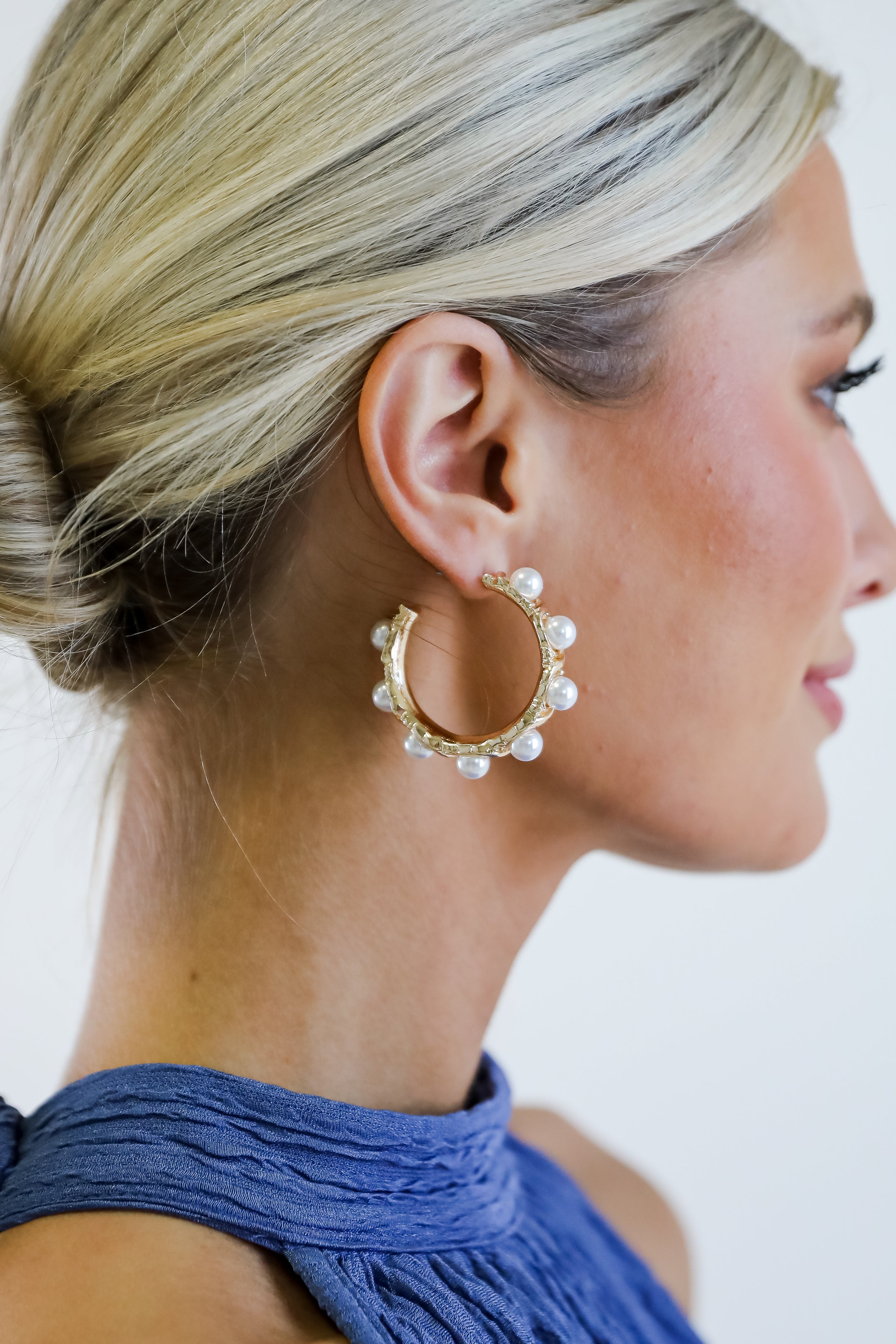 Amber Gold Pearl Hoop Earrings