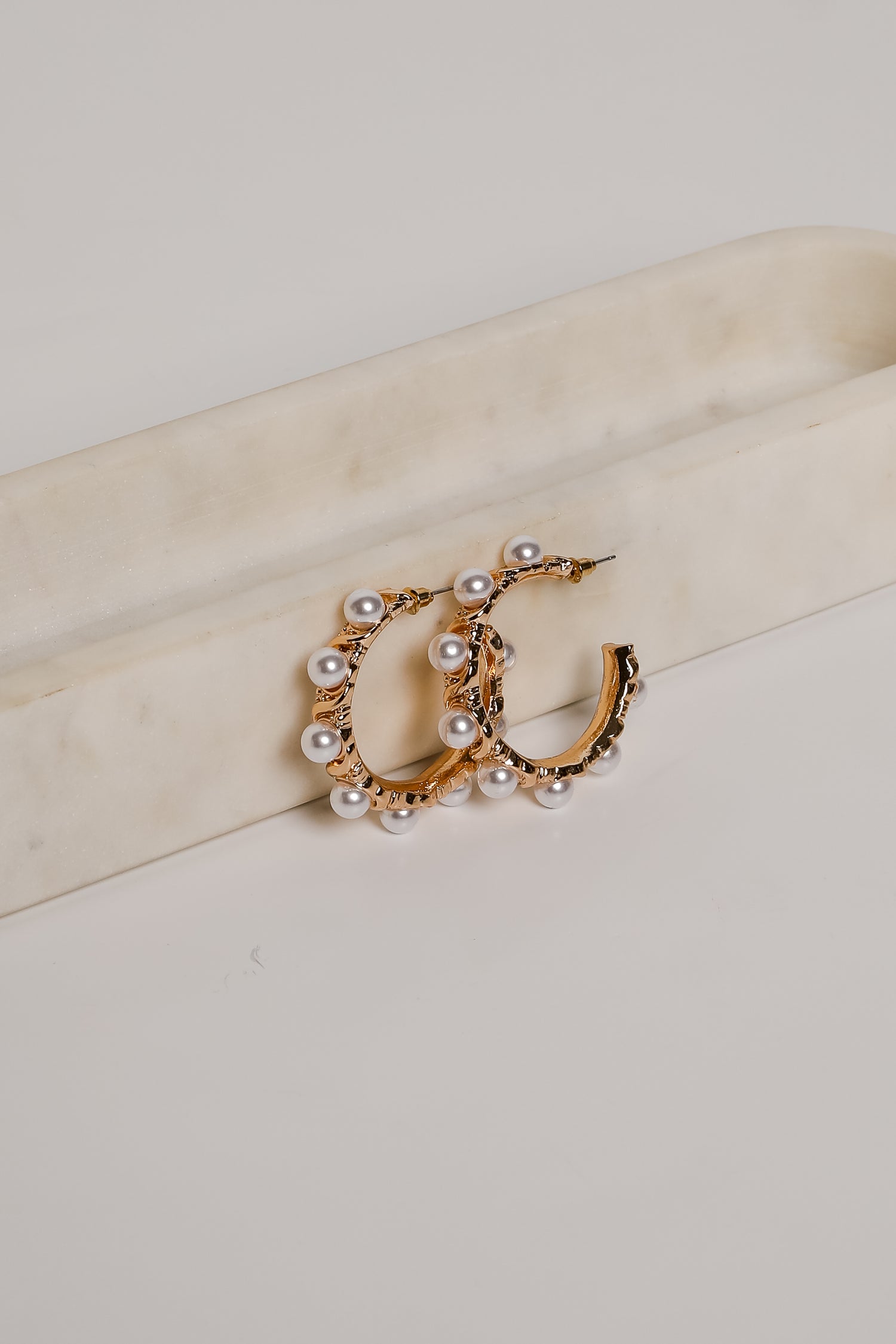 Amber Gold Pearl Hoop Earrings