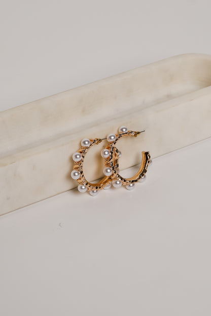 Amber Gold Pearl Hoop Earrings