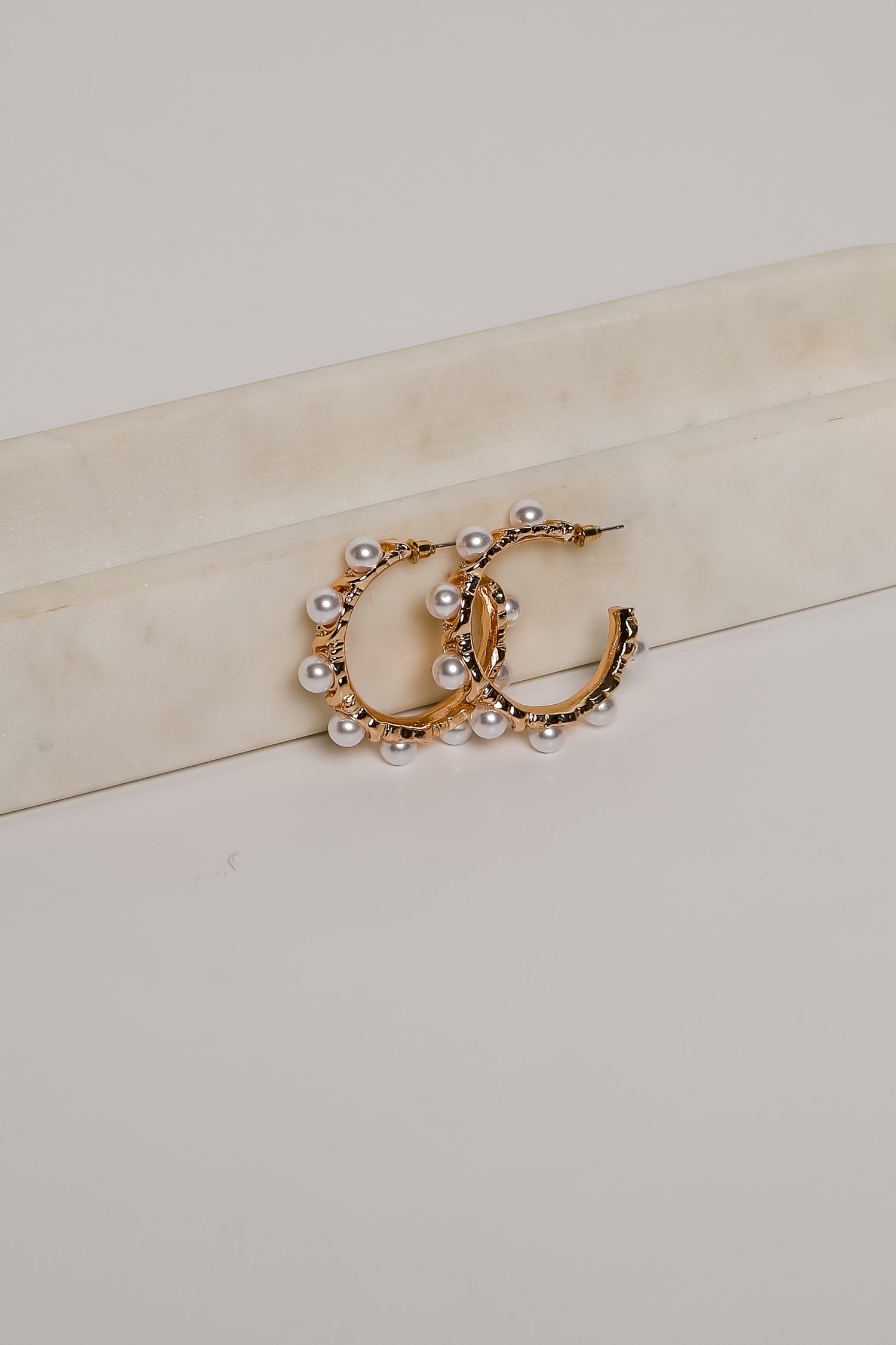 Amber Gold Pearl Hoop Earrings