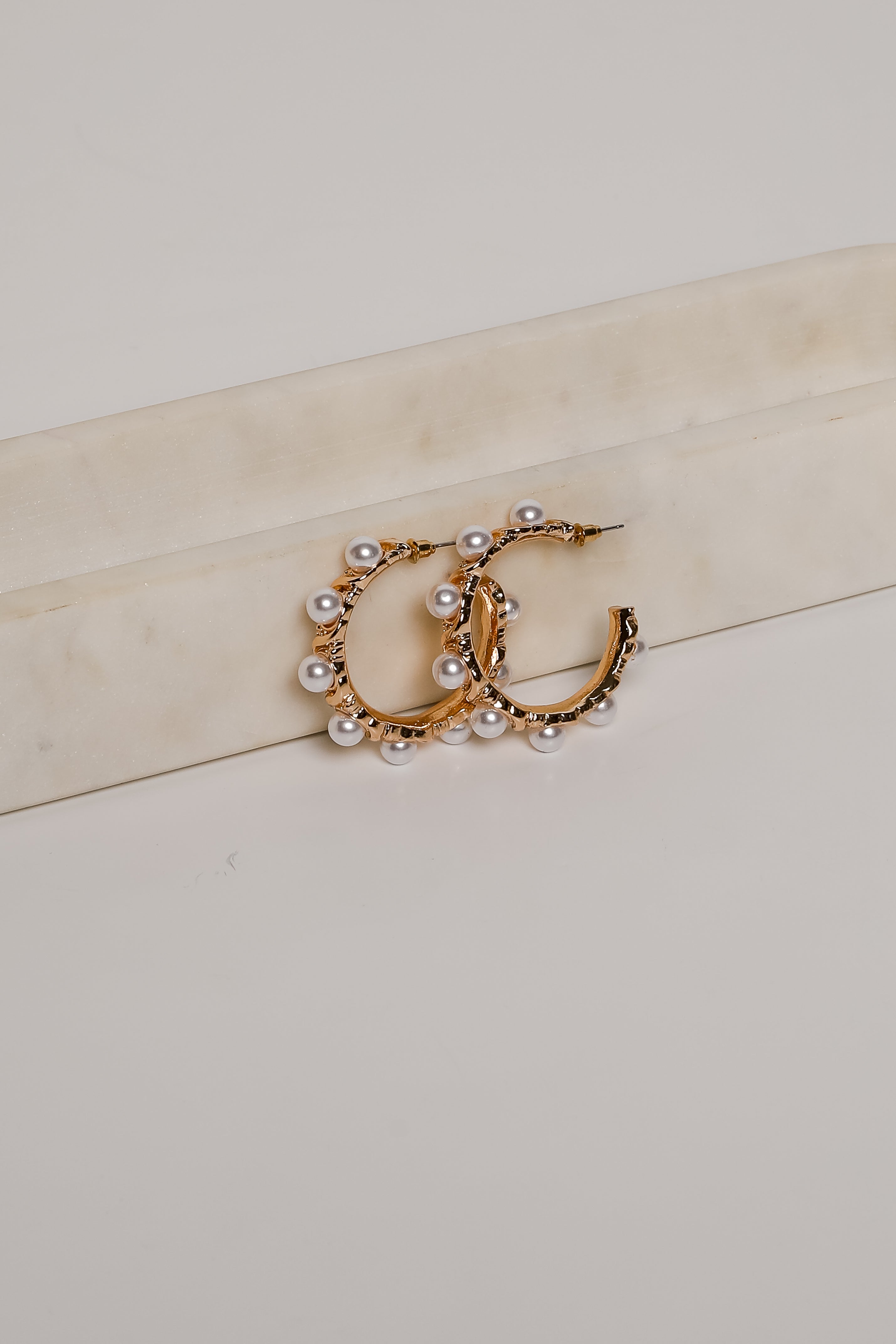 Amber Gold Pearl Hoop Earrings