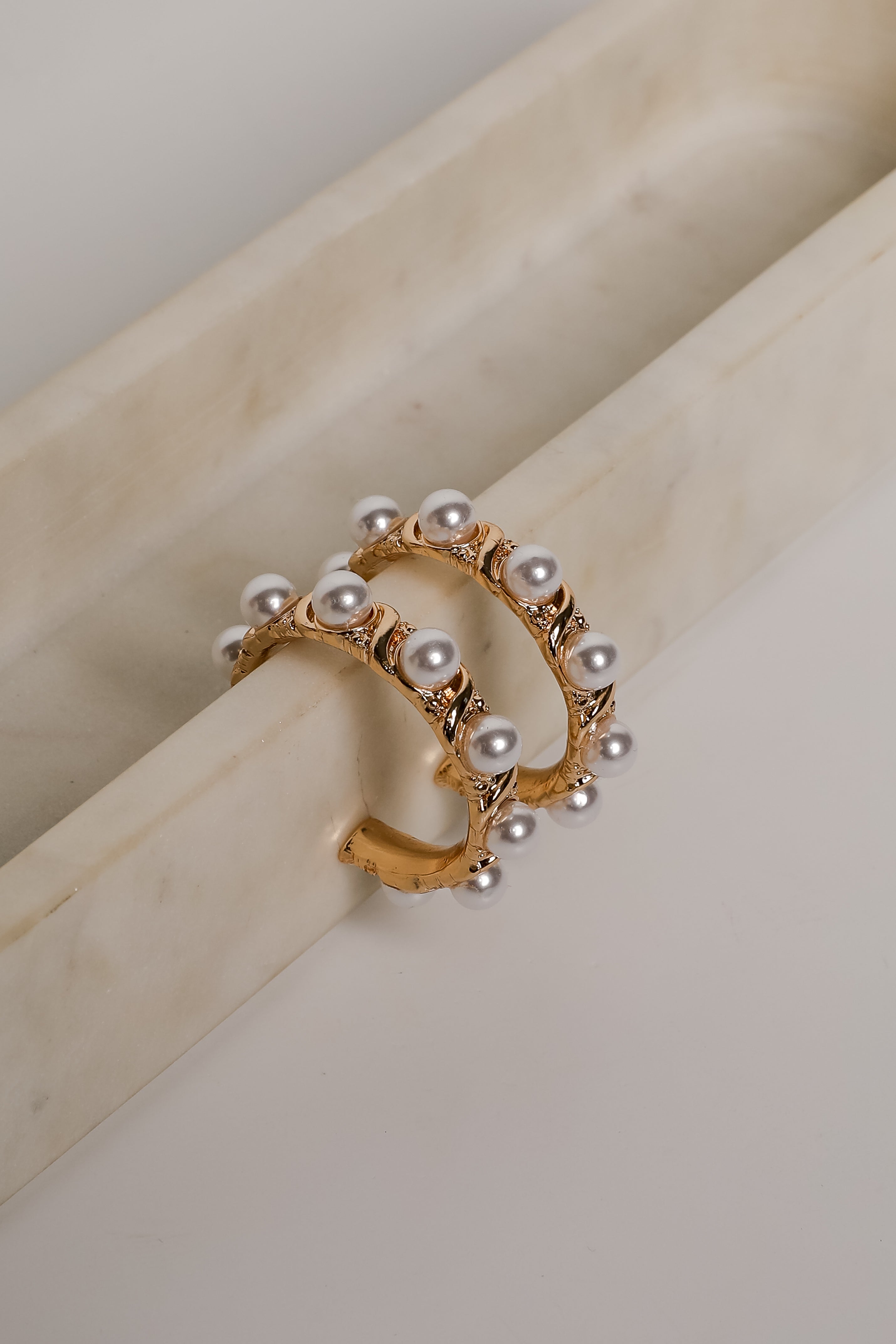 Amber Gold Pearl Hoop Earrings