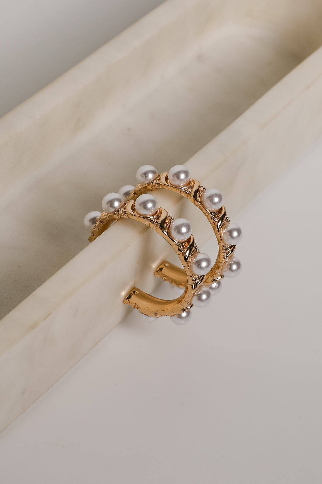 Amber Gold Pearl Hoop Earrings