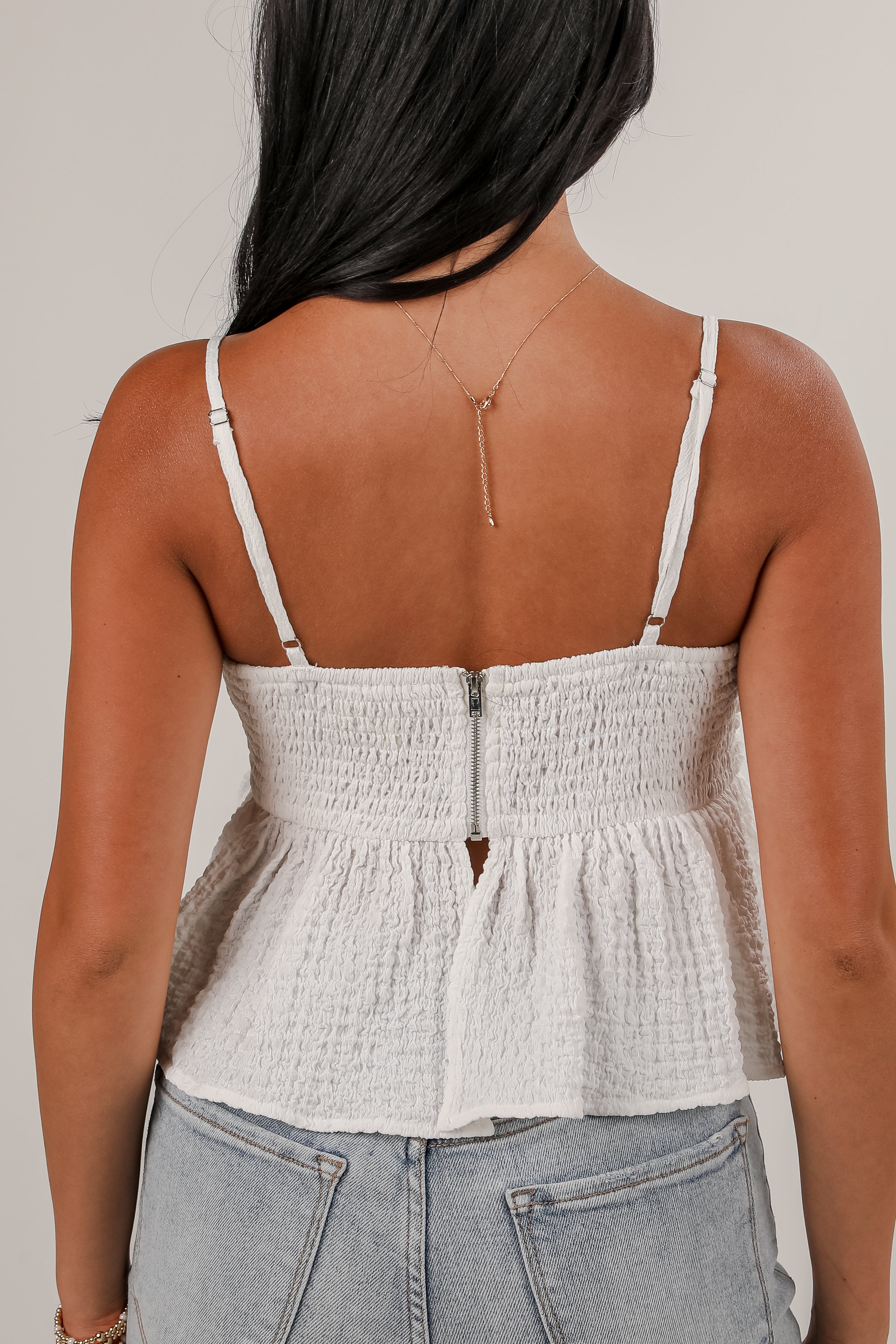 Vivid Dreams White Peplum Tank