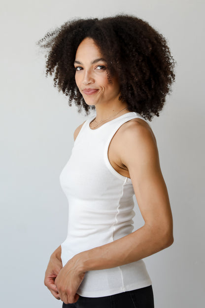 Elaine Everyday White Ribbed Tank