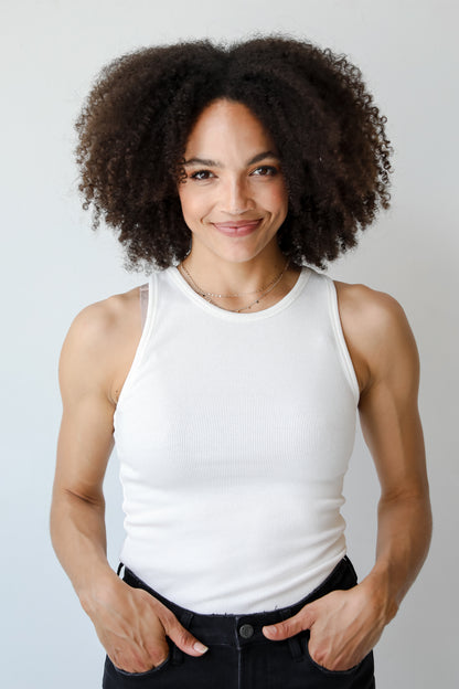 Elaine Everyday White Ribbed Tank