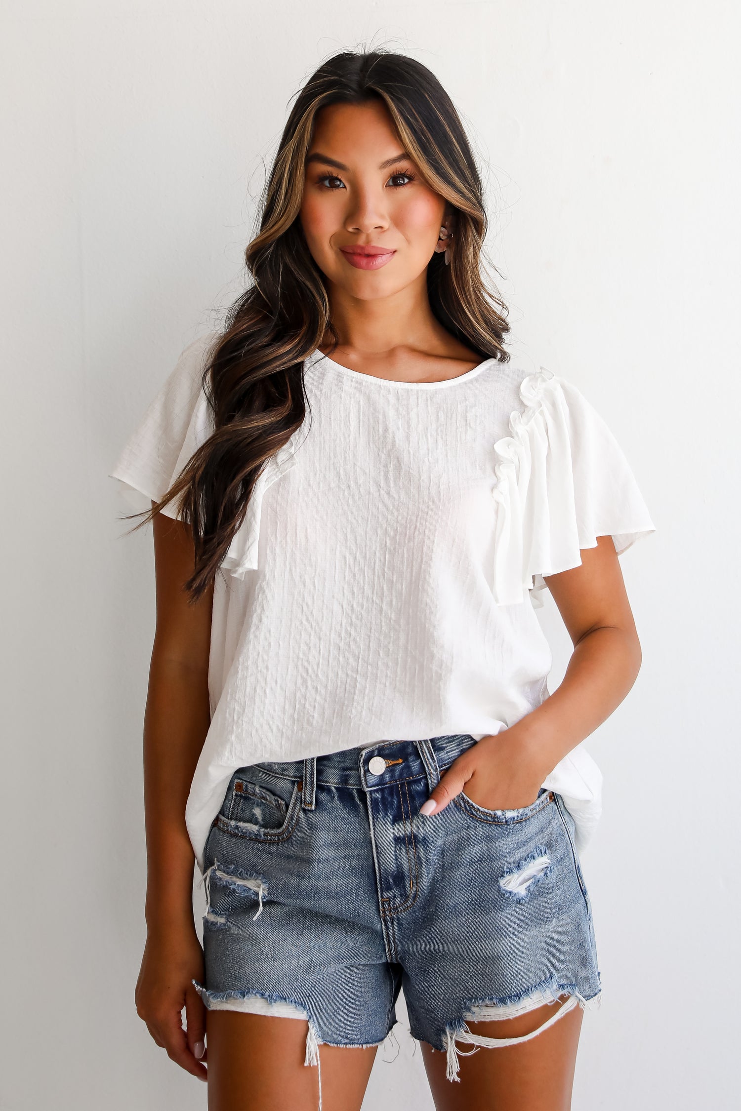 Admiring Cutie Off White Ruffle Blouse