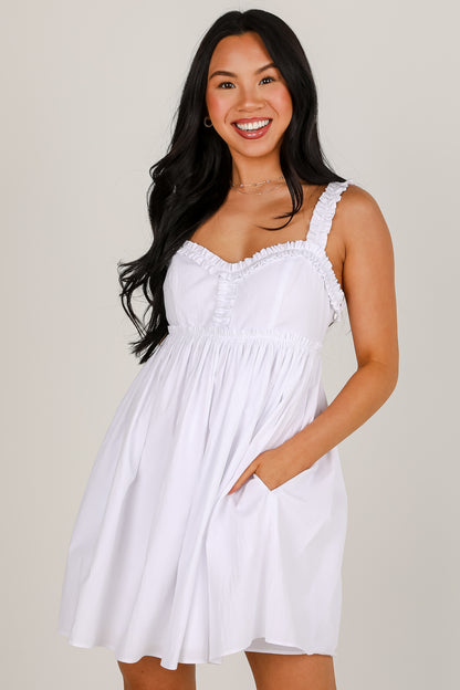 Stay For The Day White Ruffle Mini Dress