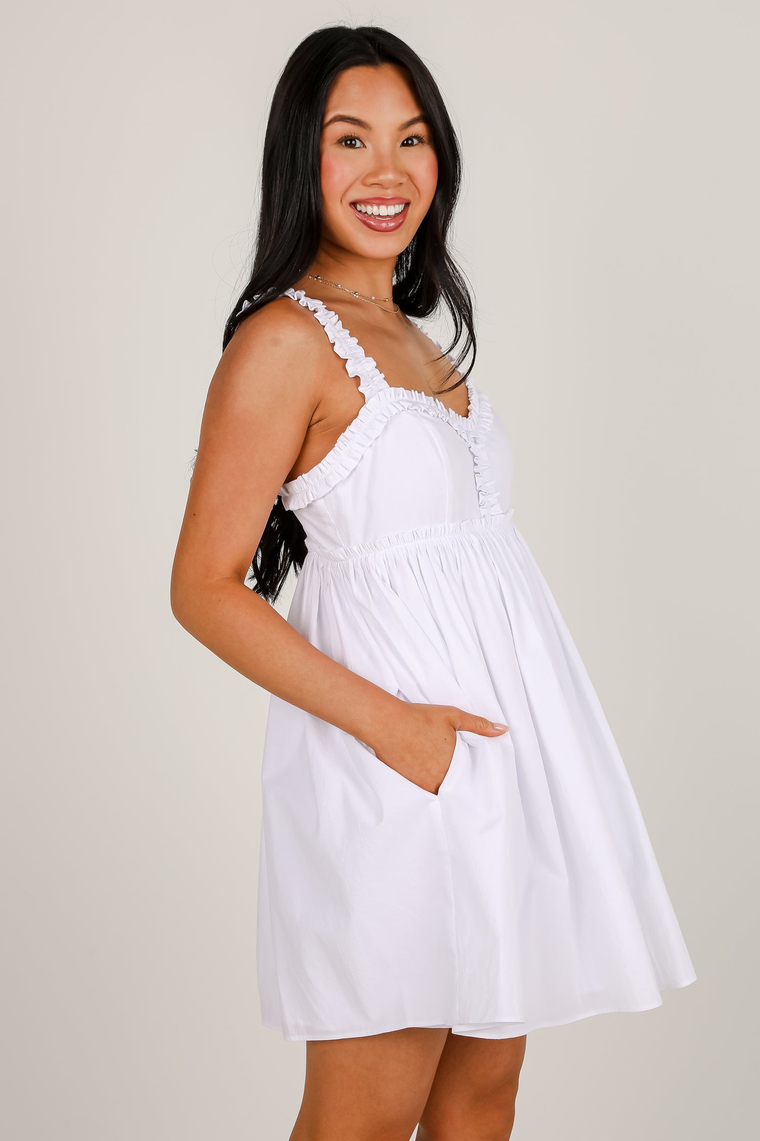 Stay For The Day White Ruffle Mini Dress