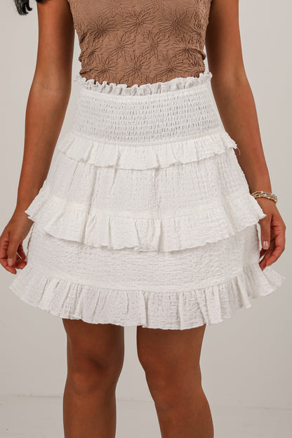 Vivid Dreams White Tiered Ruffle Mini Skirt