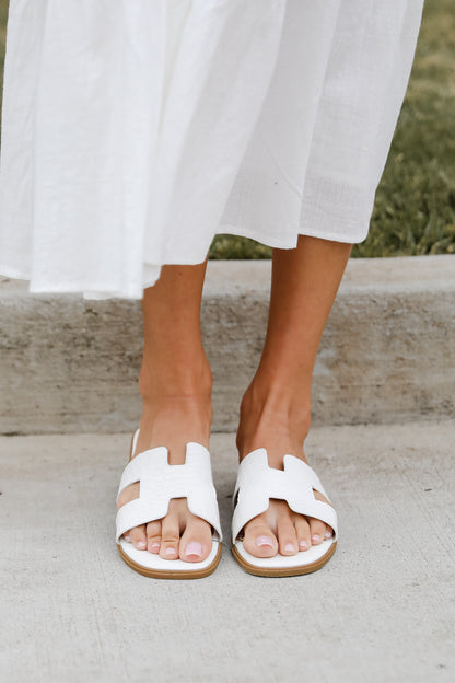 Take The Chance White Slide Sandals