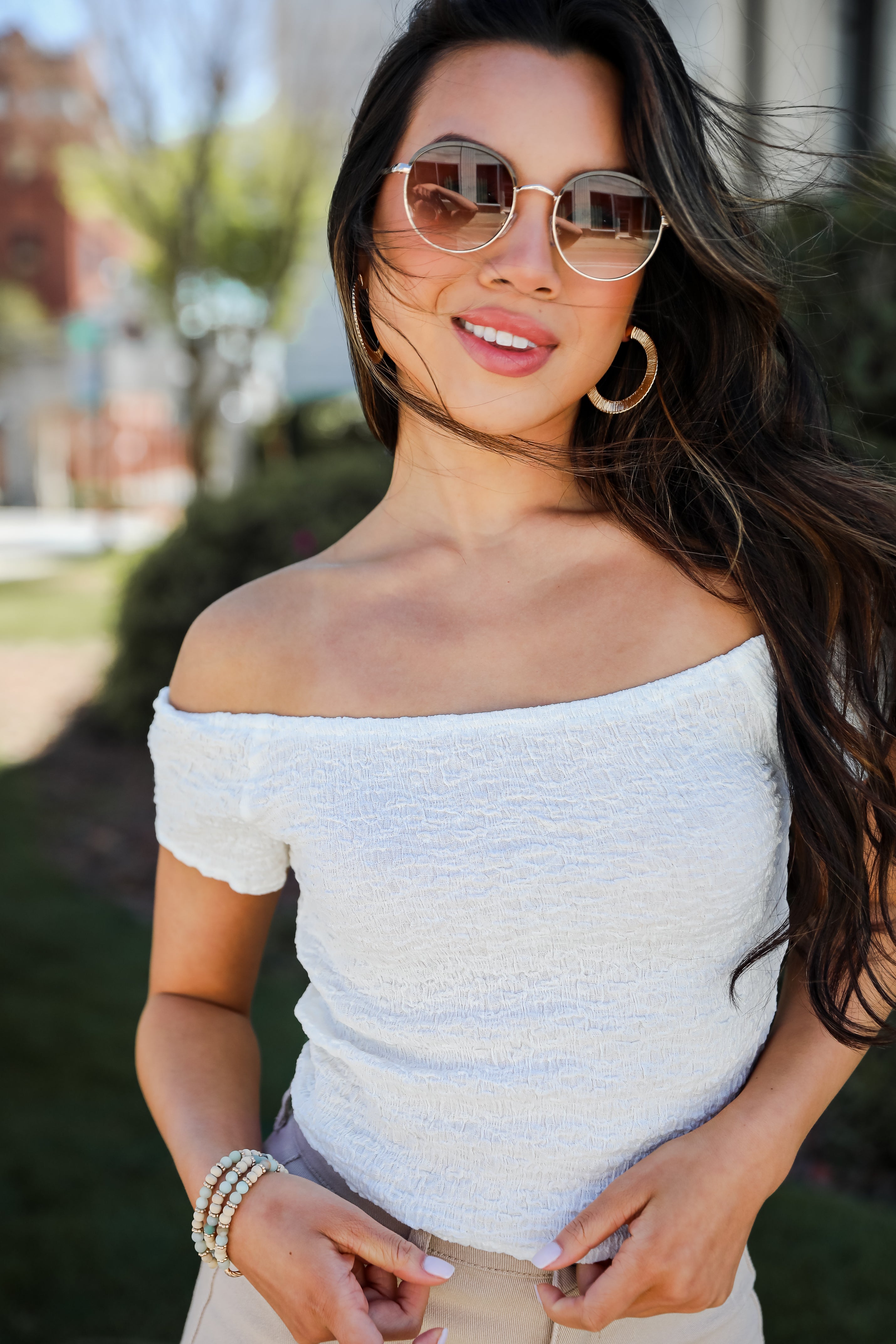 basic White Smocked Crop Top