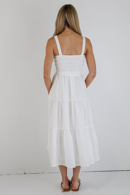 Strong Impressions White Smocked Tiered Maxi Dress