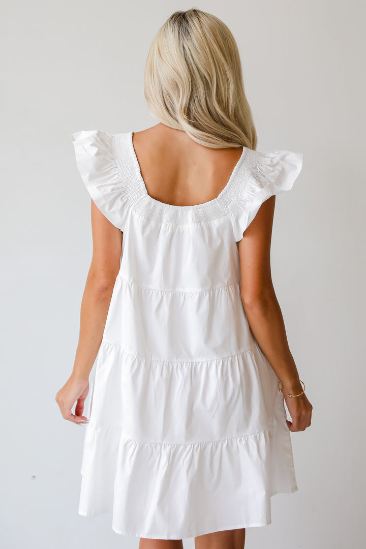 Sensationally Precious White Sequin Star Tiered Mini Dress