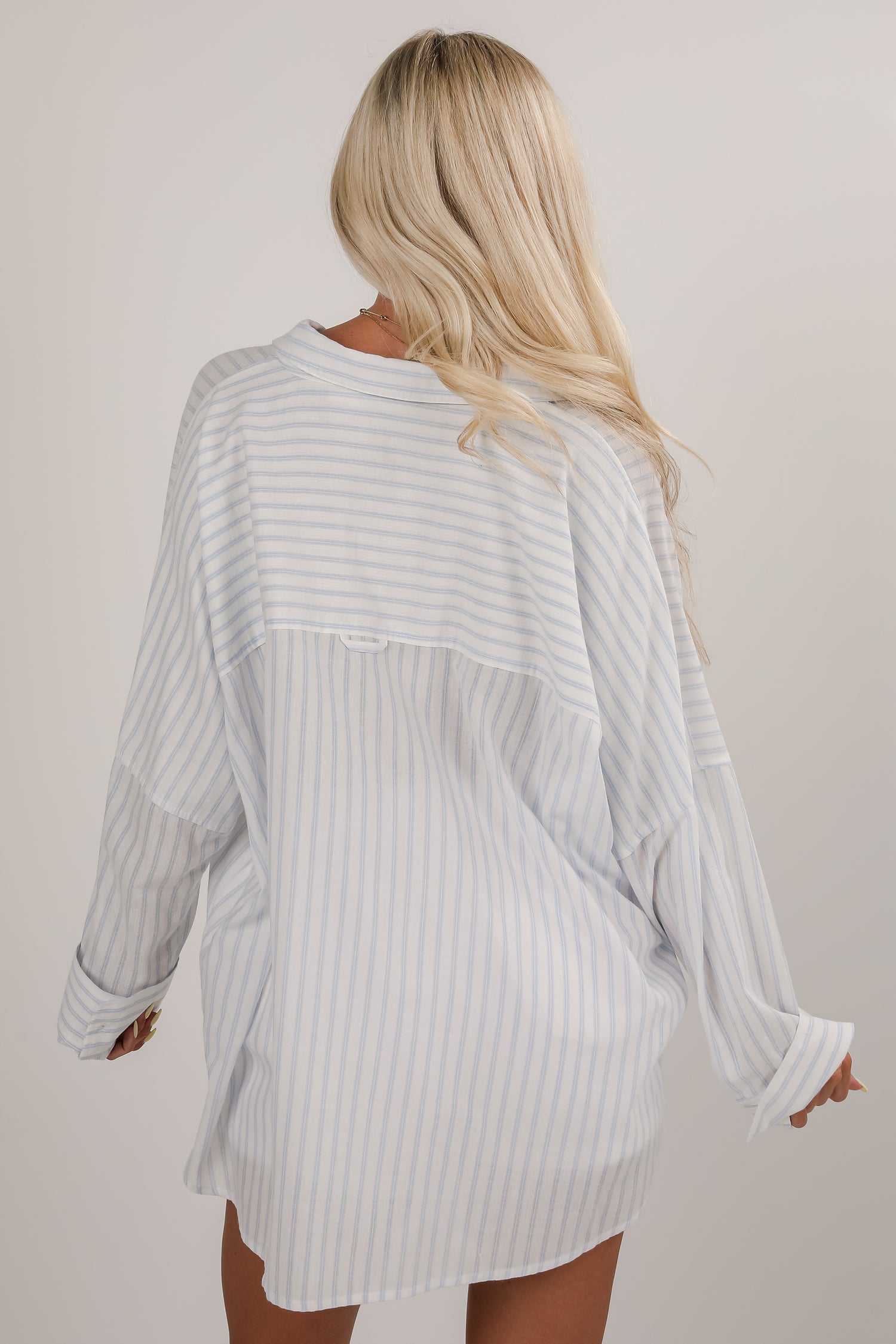 Here You Are White Striped Button-Up Blouse