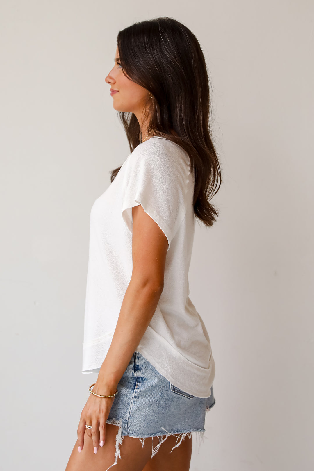 Kaylee White Knit Henley Tee