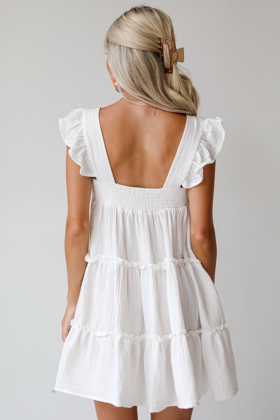 Cultivated Cuteness White Linen Tiered Mini Dress