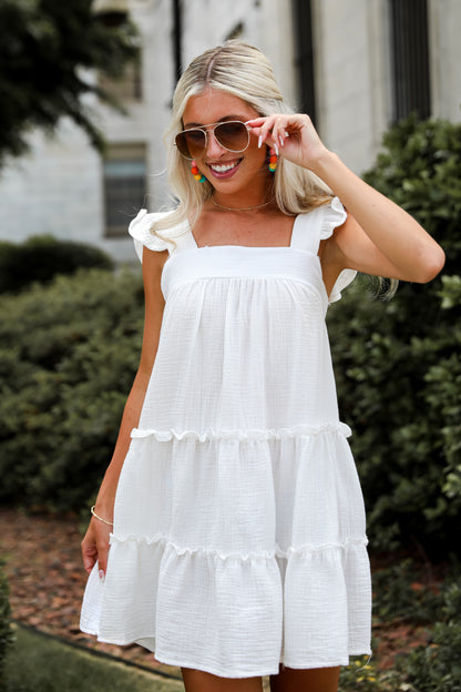 Cultivated Cuteness White Linen Tiered Mini Dress