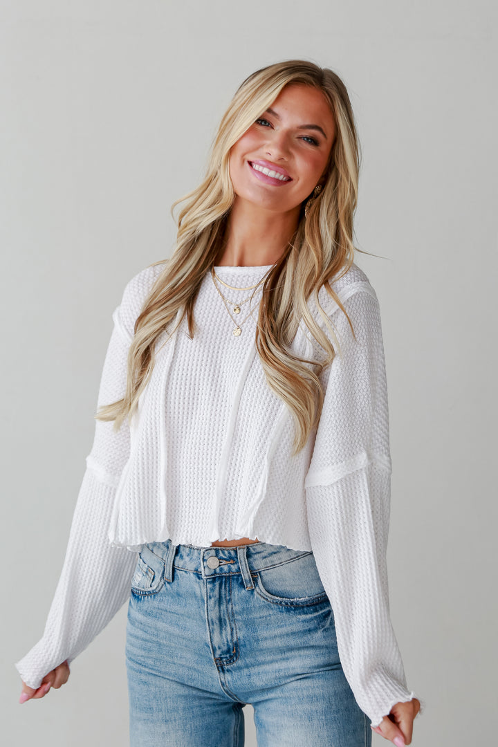 basic White Waffle Knit Top