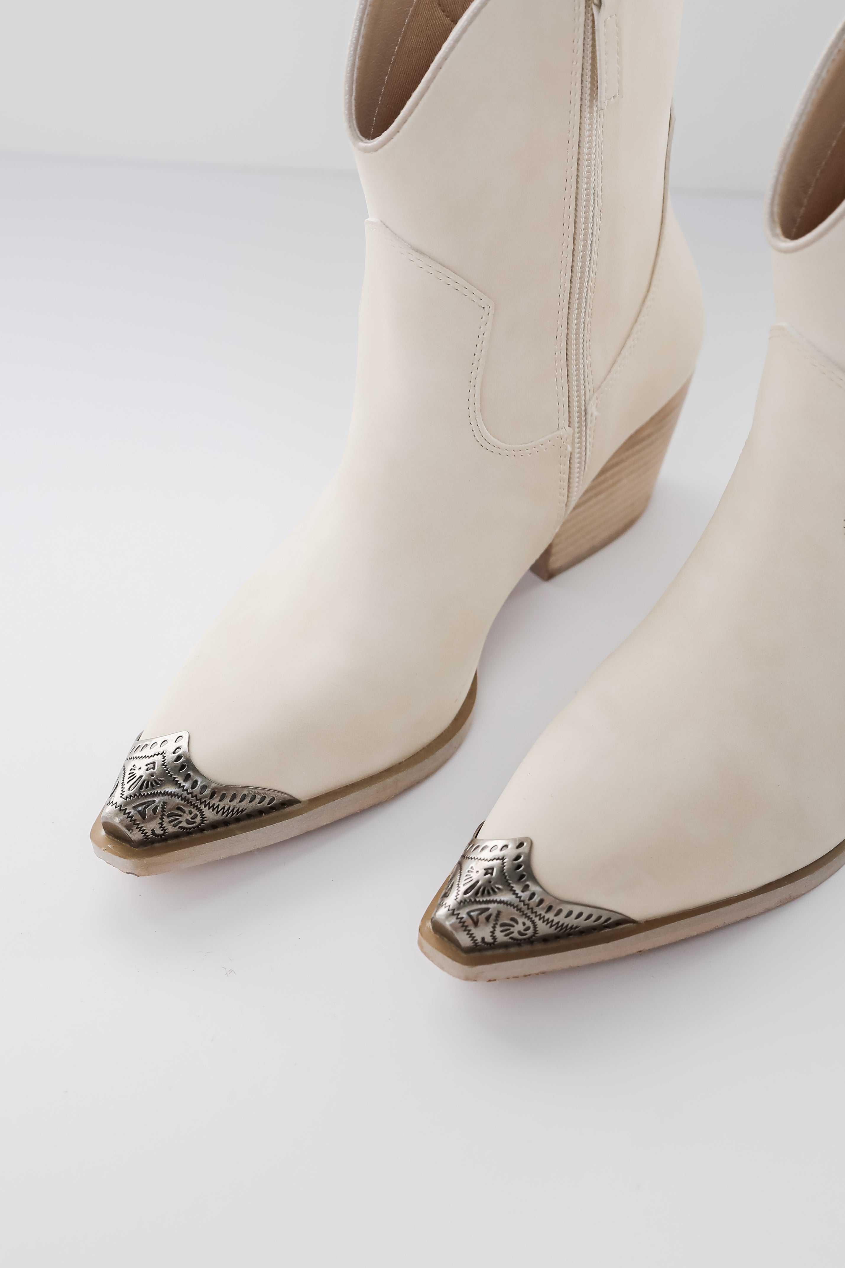 Stride In Style Off White Western Booties