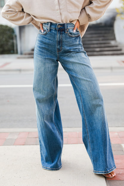 medium wash Wide Leg Jeans