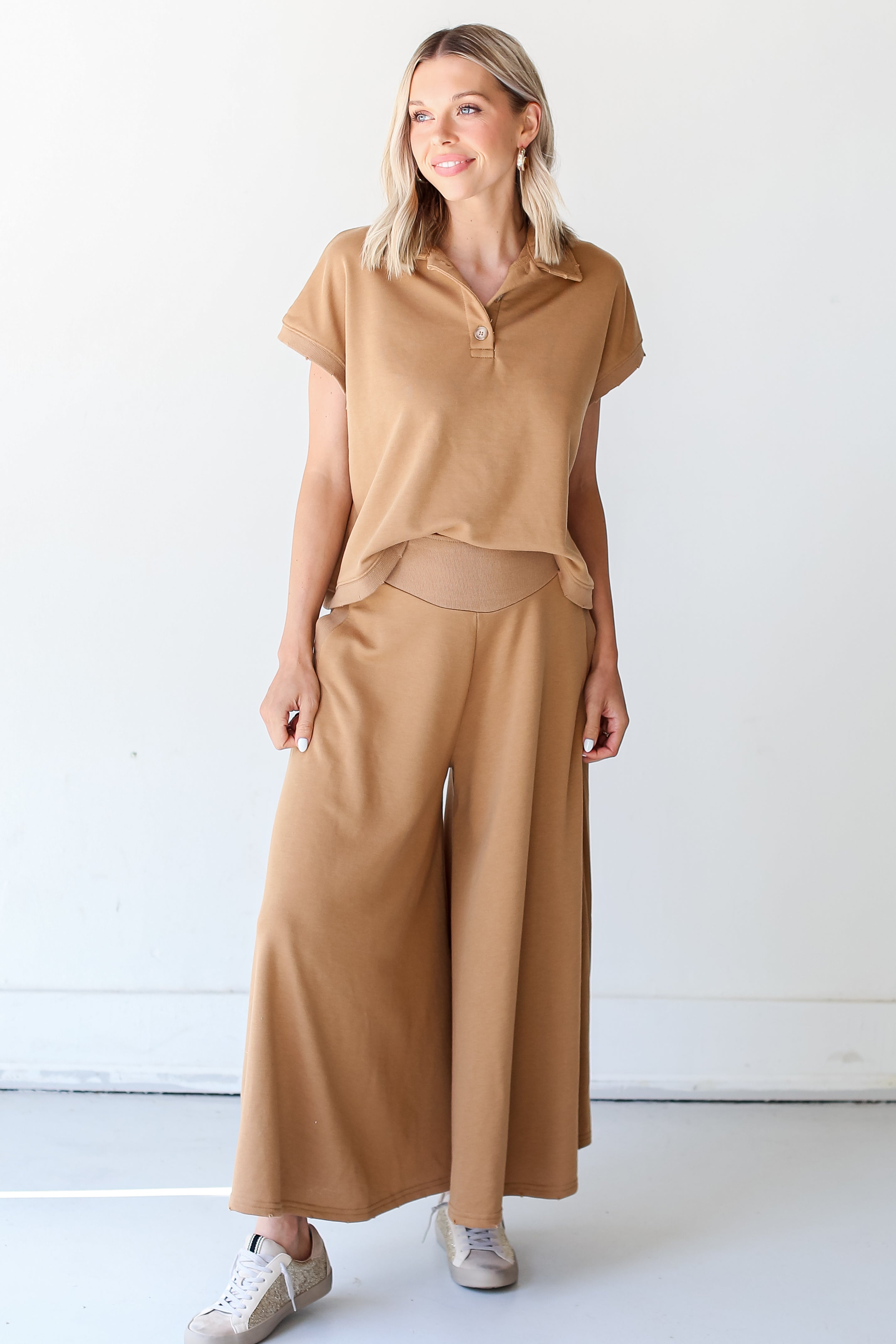 mocha Wide Leg Pants front view