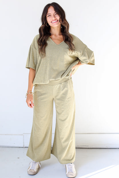 green Wide Leg Pants