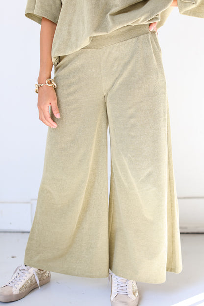 green Wide Leg Pants close up