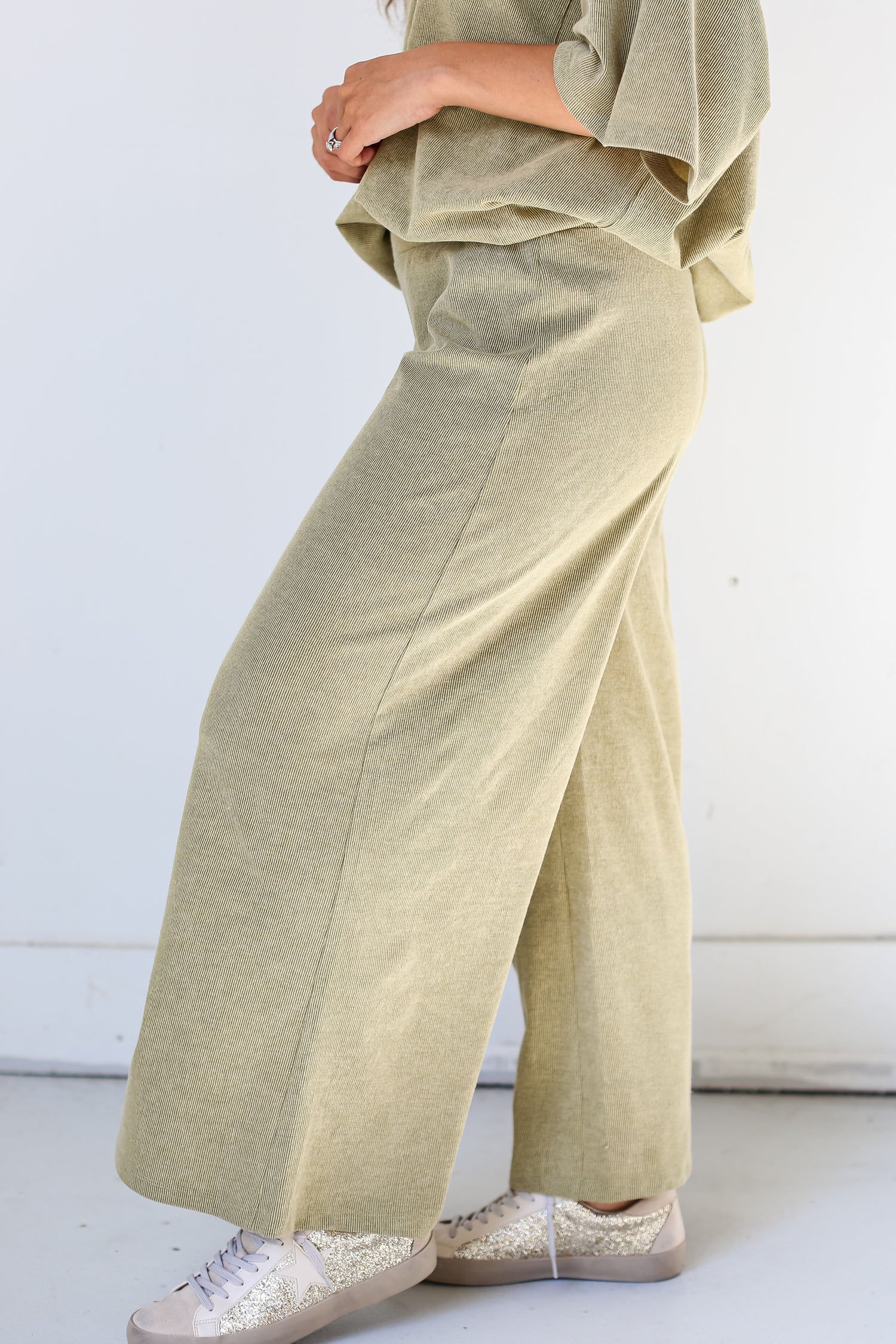 green Wide Leg Pants side view
