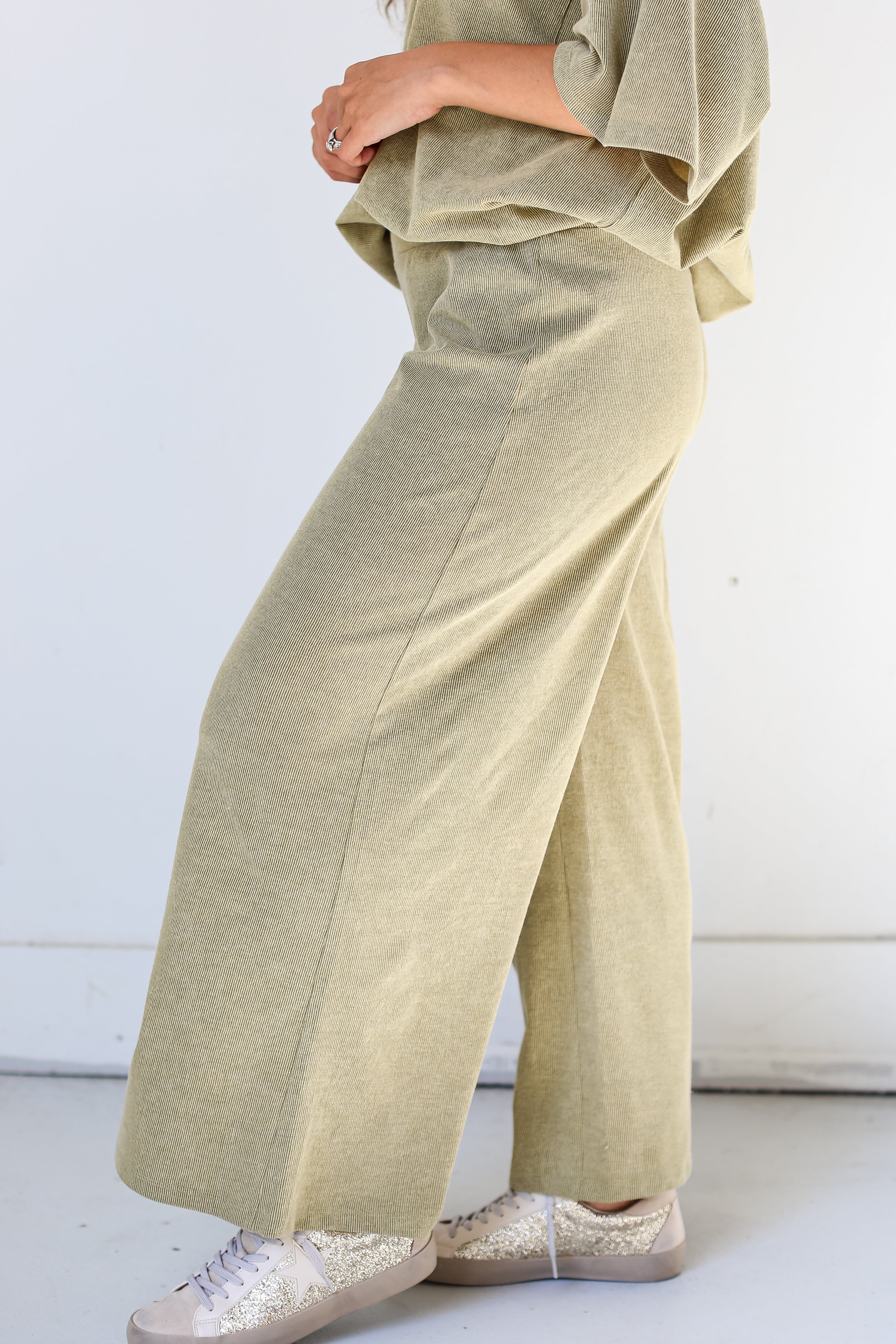 green Wide Leg Pants side view