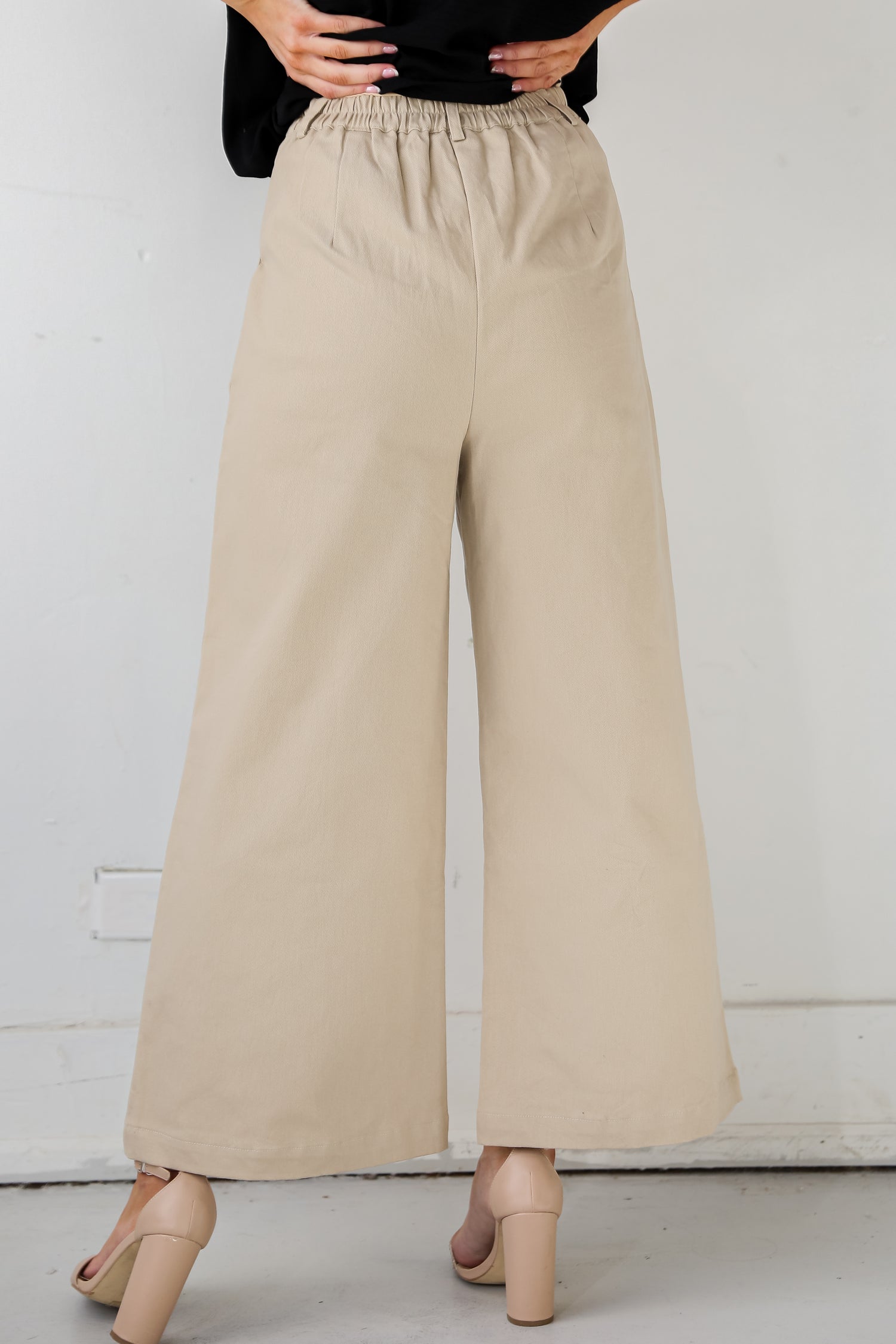 khaki Wide Leg Pants back view