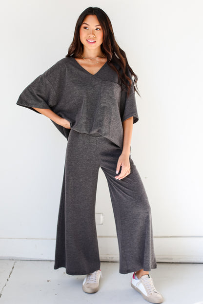 black Wide Leg Pants on dress up model