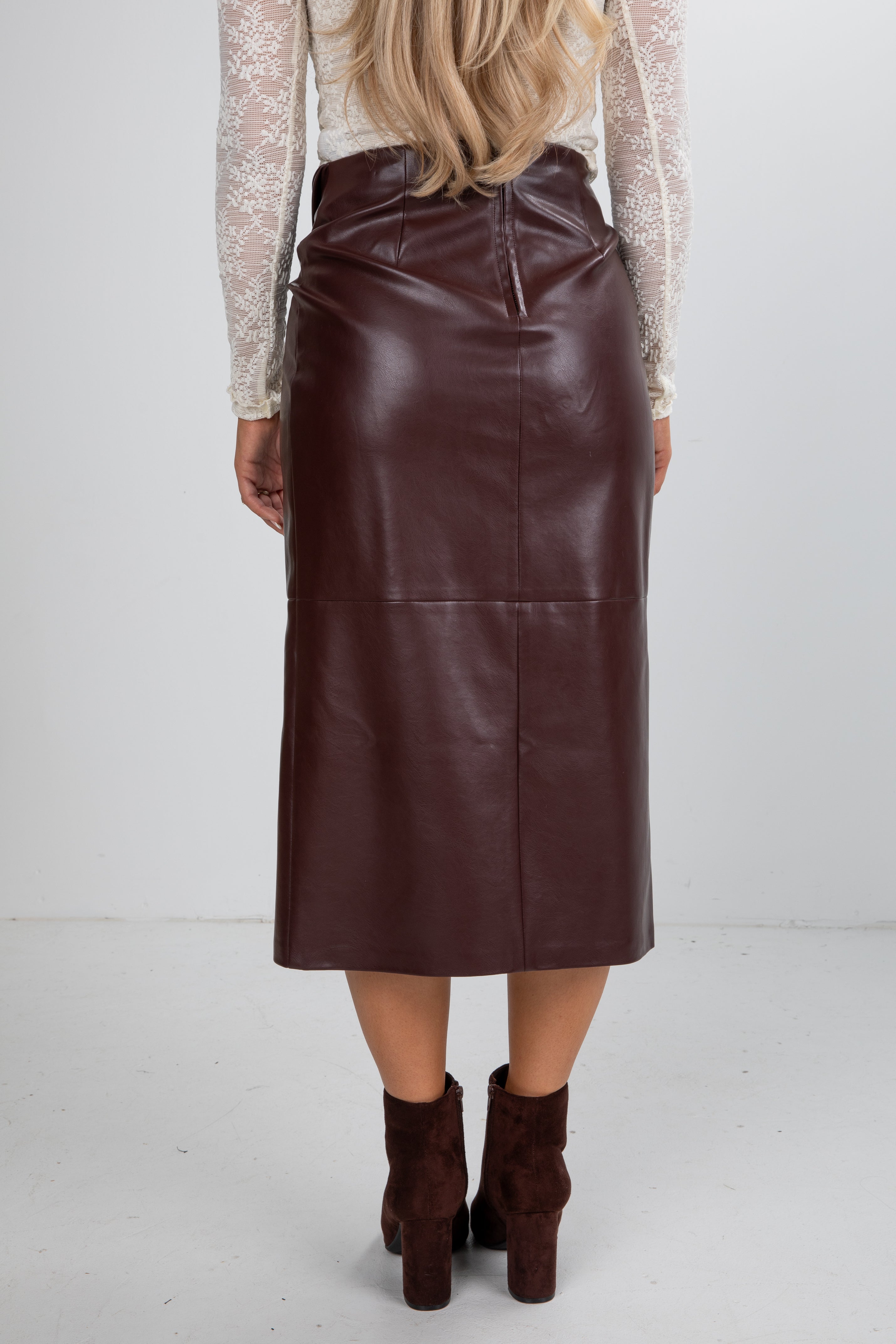 bugundy leather skirt