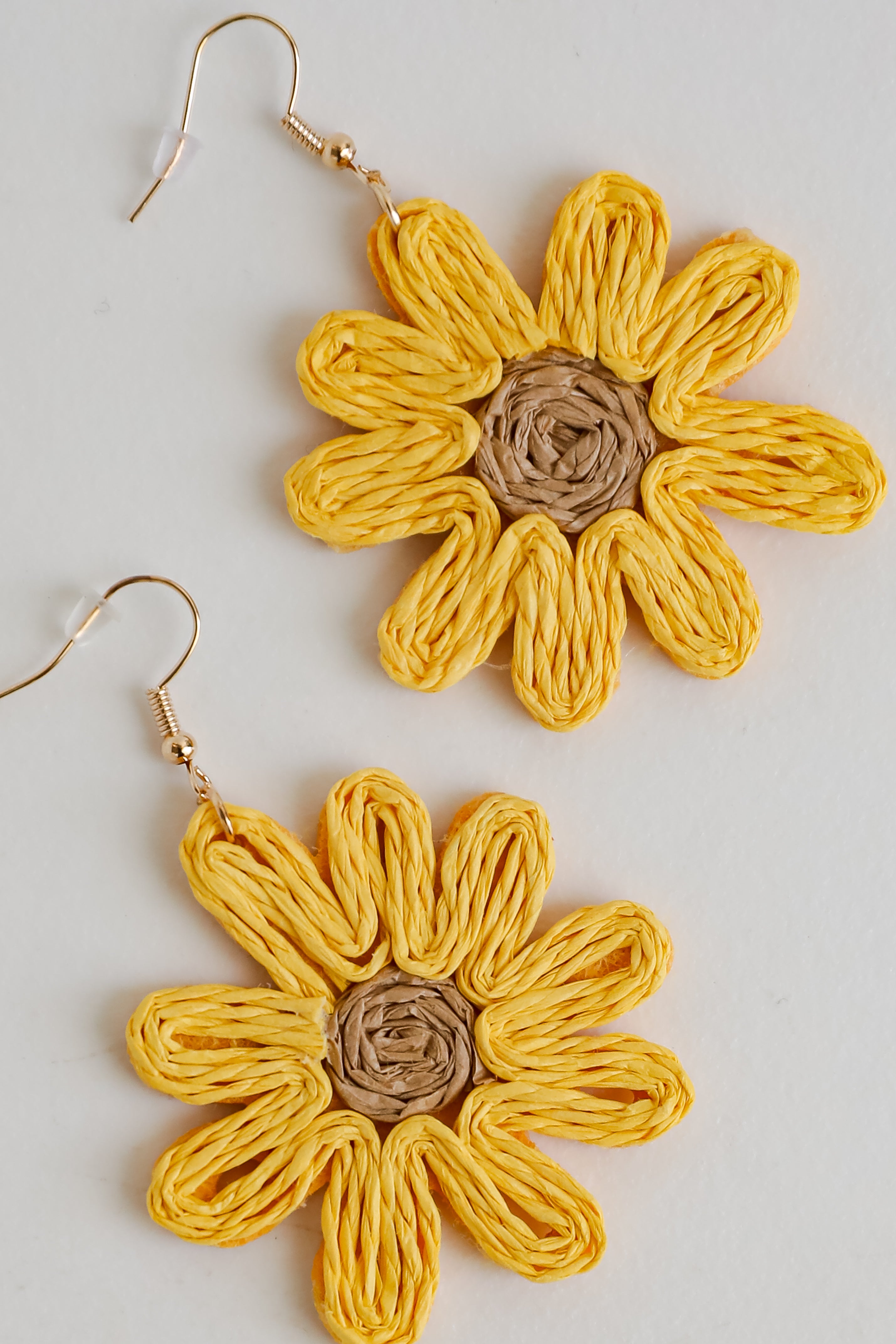 Audrey Yellow Straw Sunflower Statement Earrings