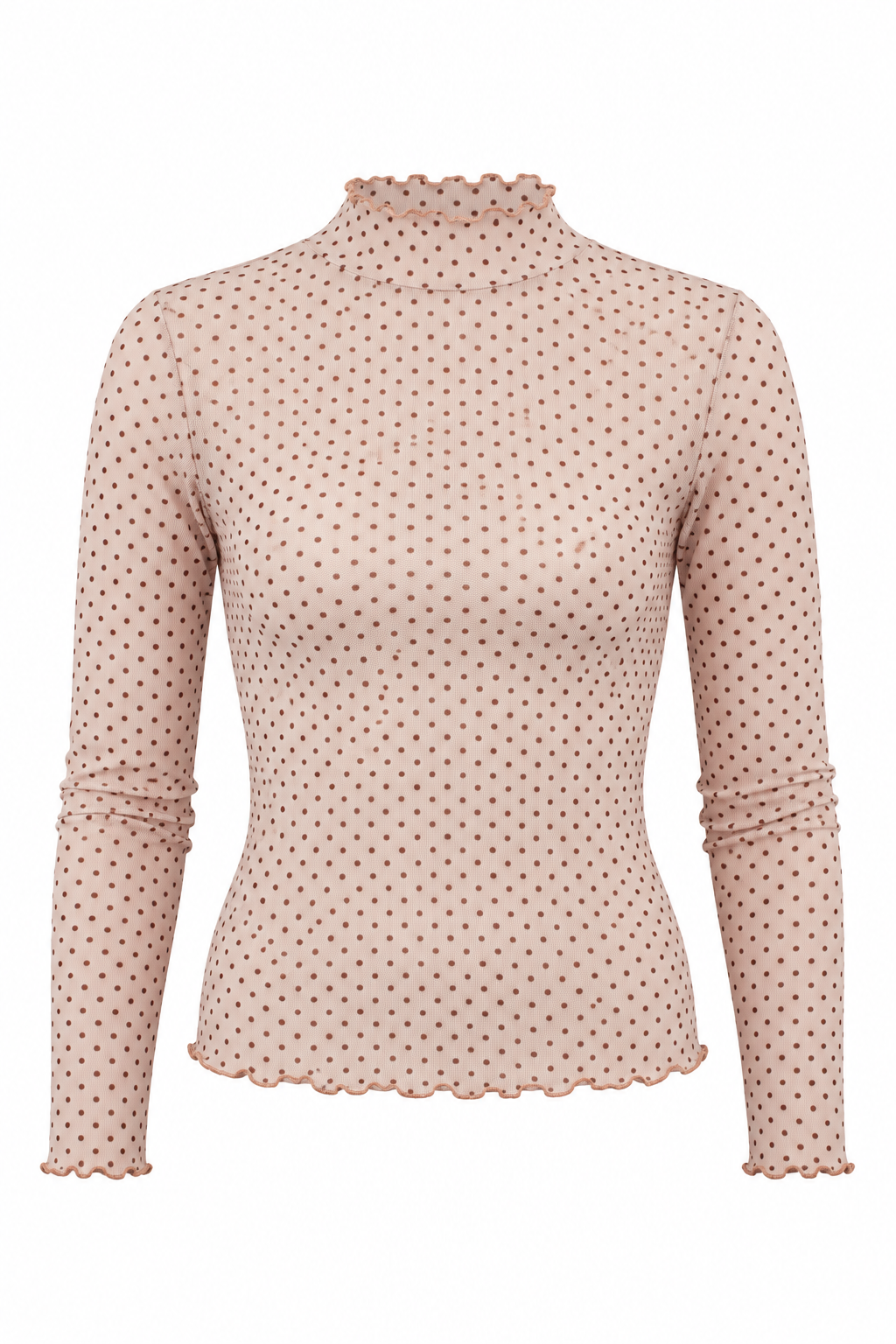 Charmed By You Polka Dot Mock Neck Mesh Top
