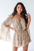 front view of model wearing paisley romper