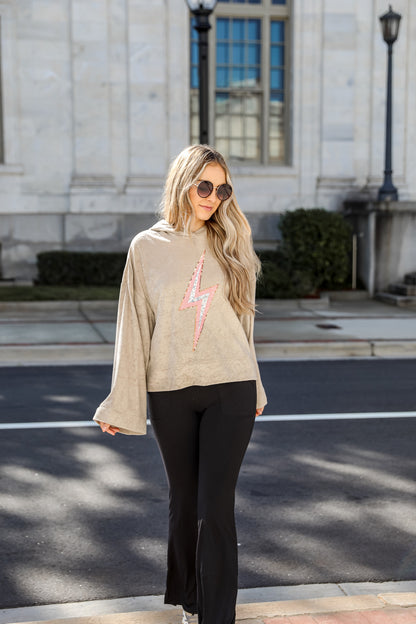 FINAL SALE - Striking Style Terry Cloth Lightning Bolt Hoodie