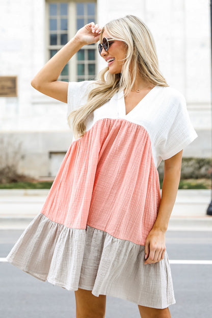 Make It A Date Color Block Babydoll Mini Dress