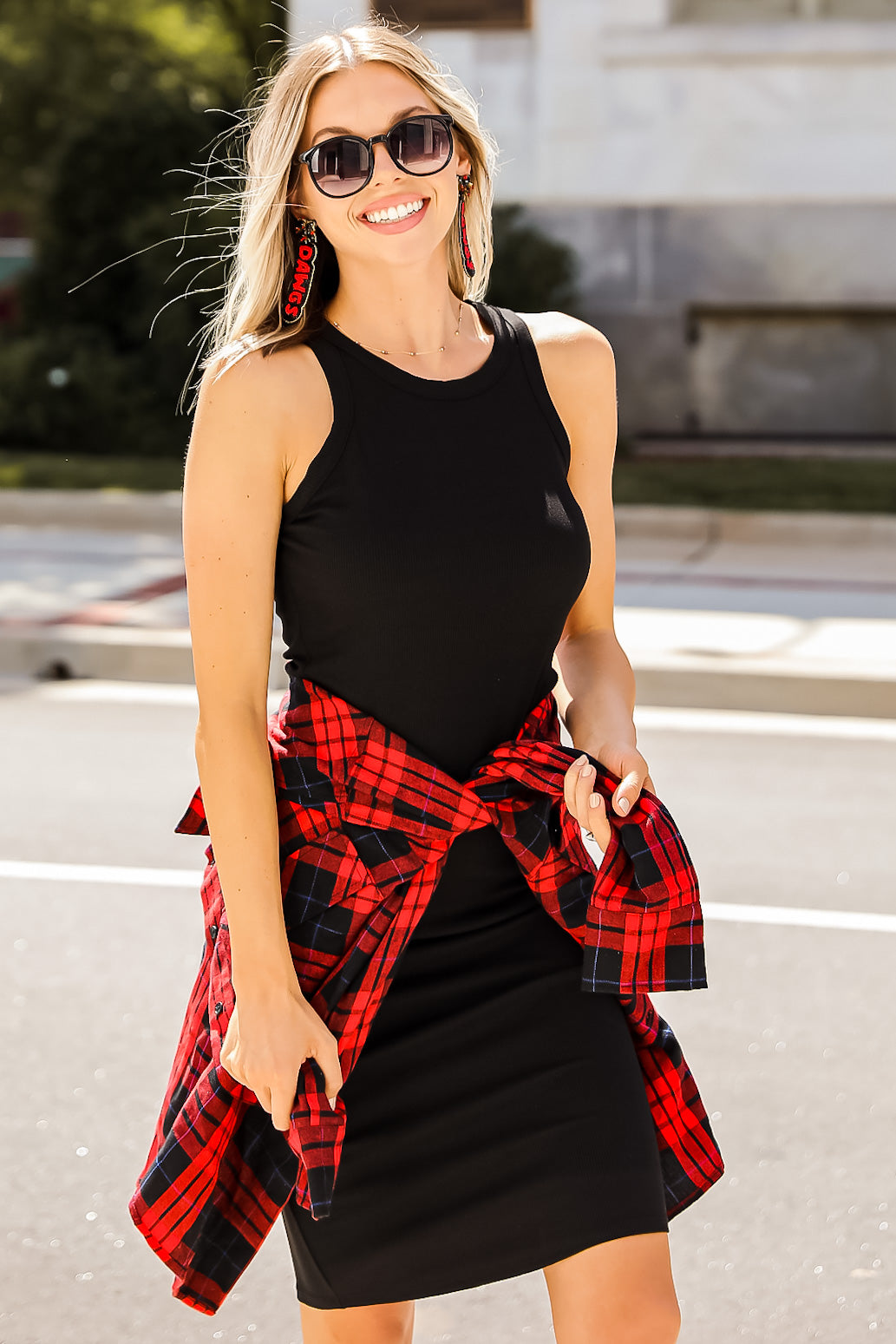 black bodycon dress for gameday. 