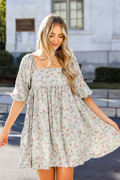 FINAL SALE - Where The Flowers Bloom Floral Babydoll Mini Dress