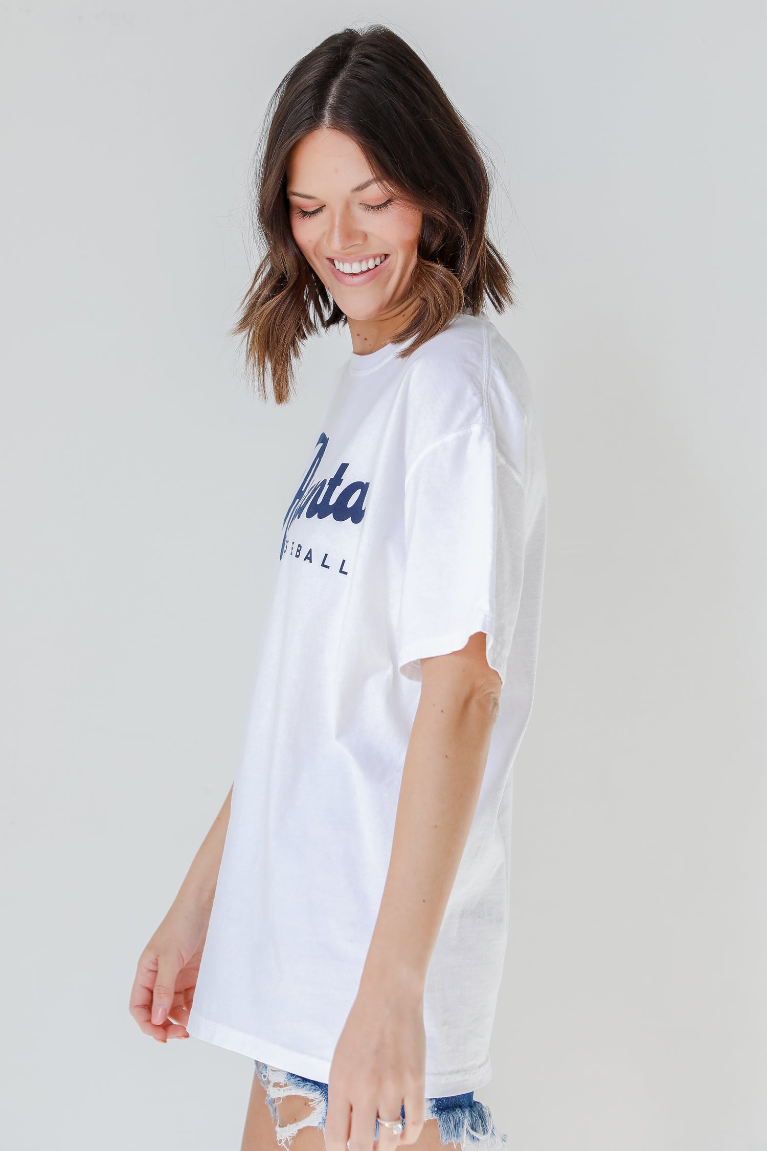 White Atlanta Baseball Oversized Tee side view