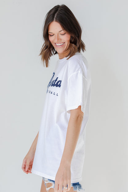 White Atlanta Baseball Oversized Tee side view