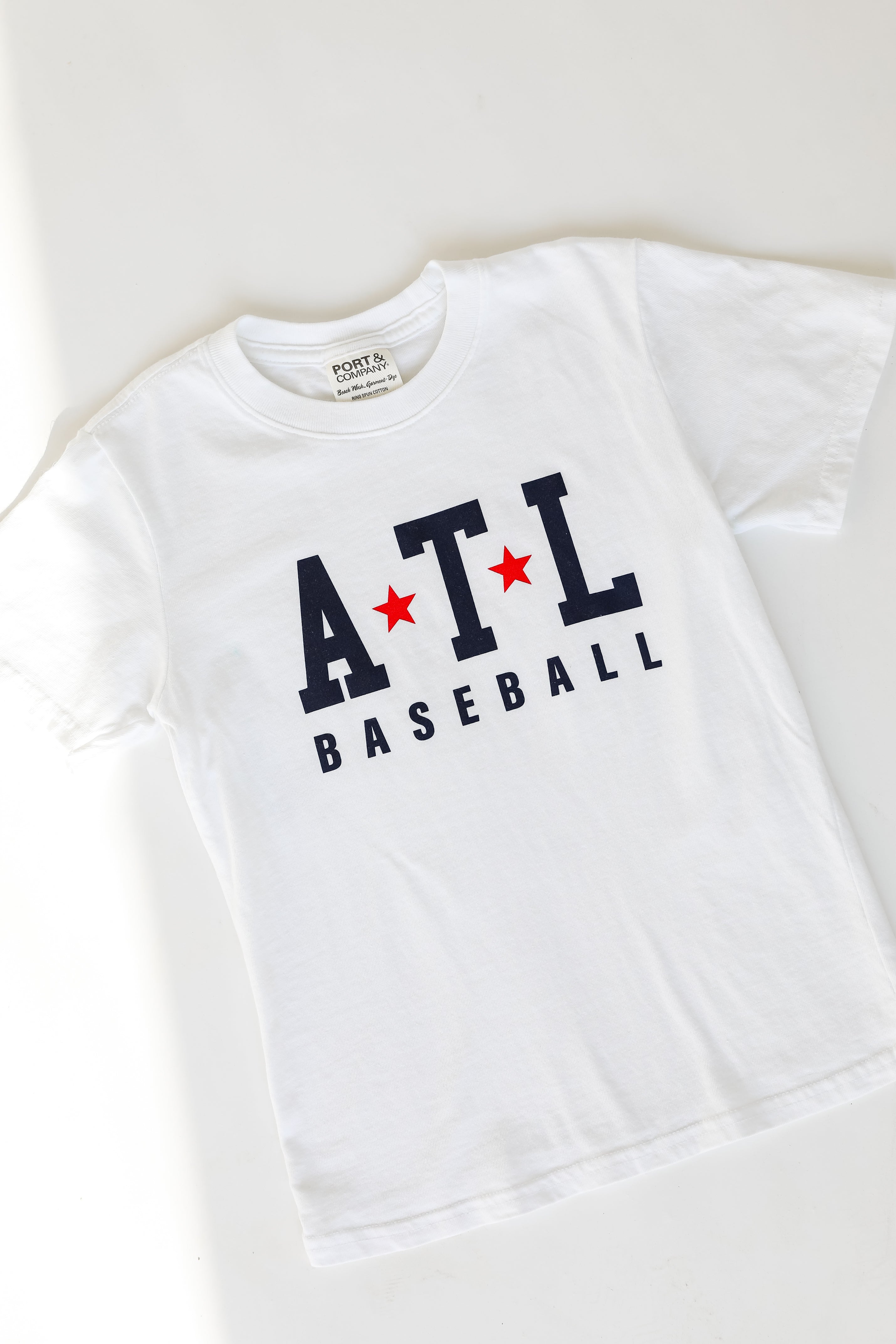 Youth White ATL Baseball Star Tee flat lay