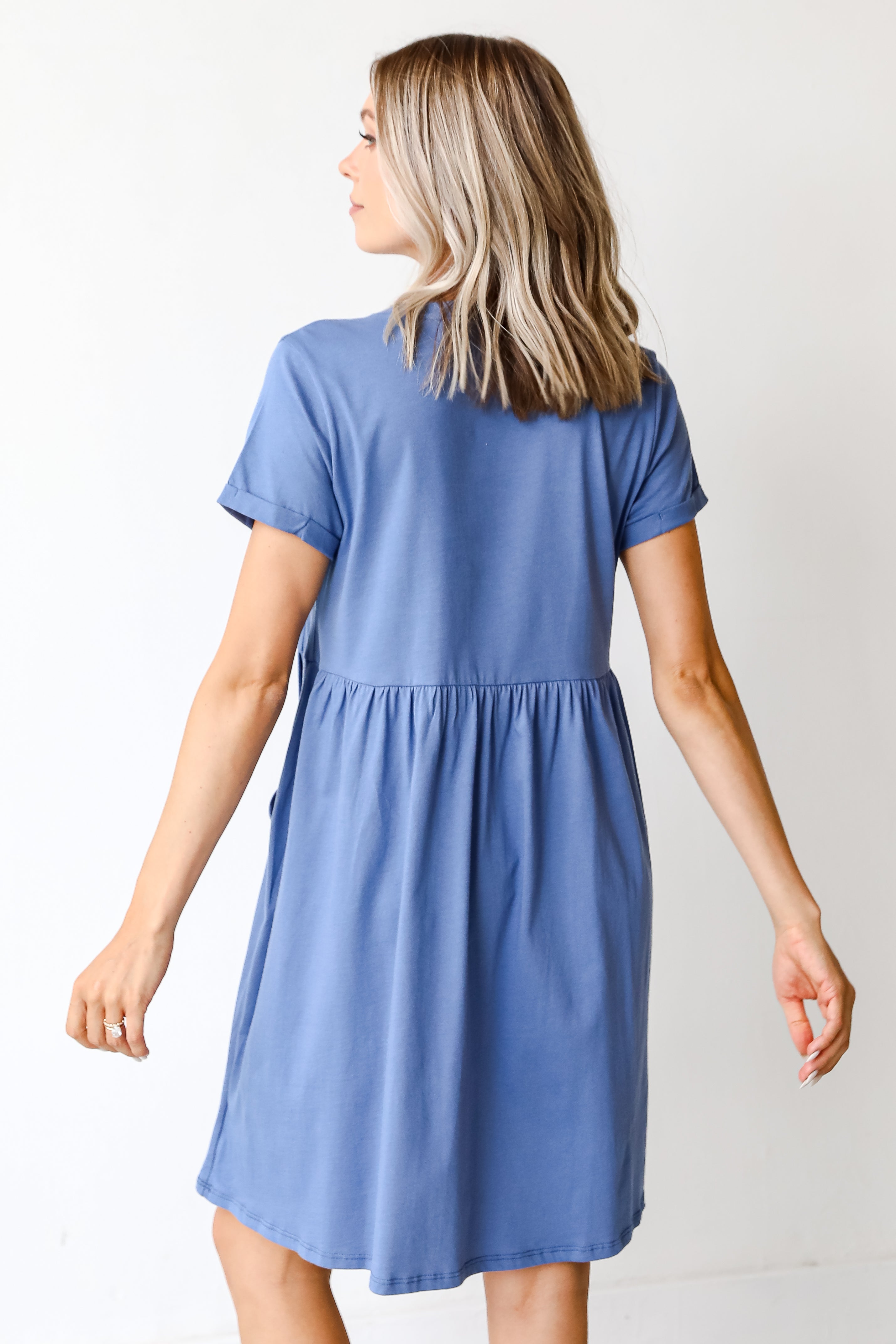 Babydoll Mini Dress in denim back view
