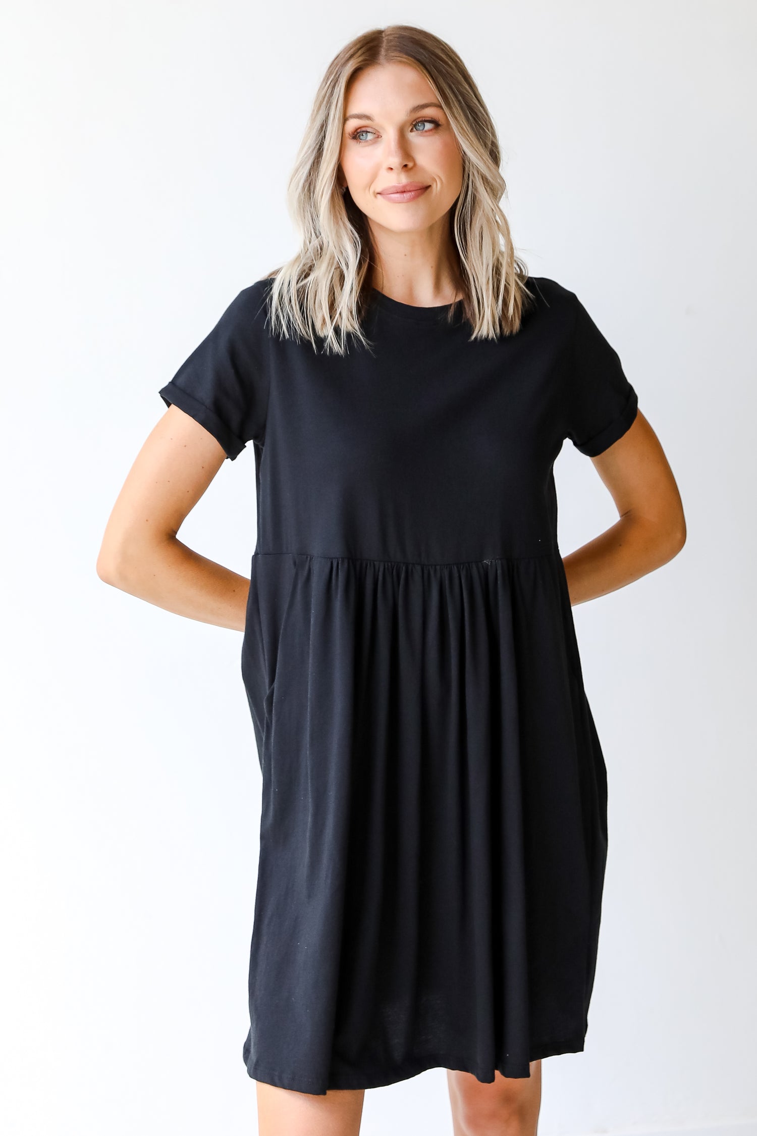 Babydoll Mini Dress in black on model