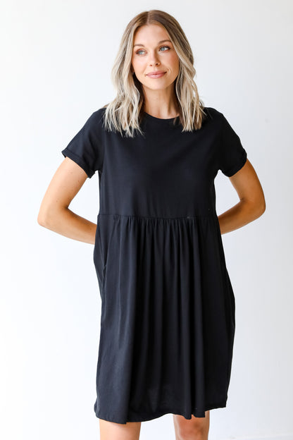 Babydoll Mini Dress in black on model
