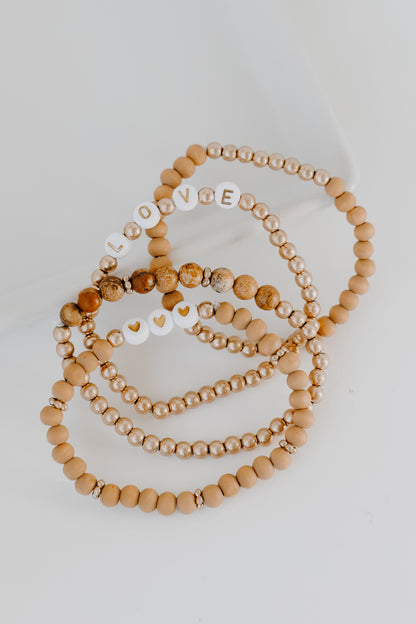 Love Heart Beaded Bracelet Set flat lay