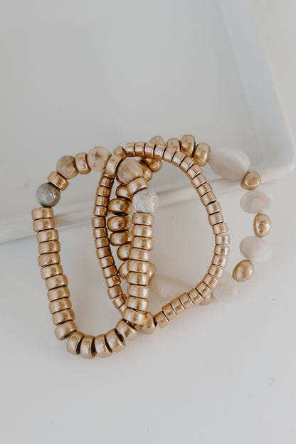Beaded Bracelet Set in grey flat lay