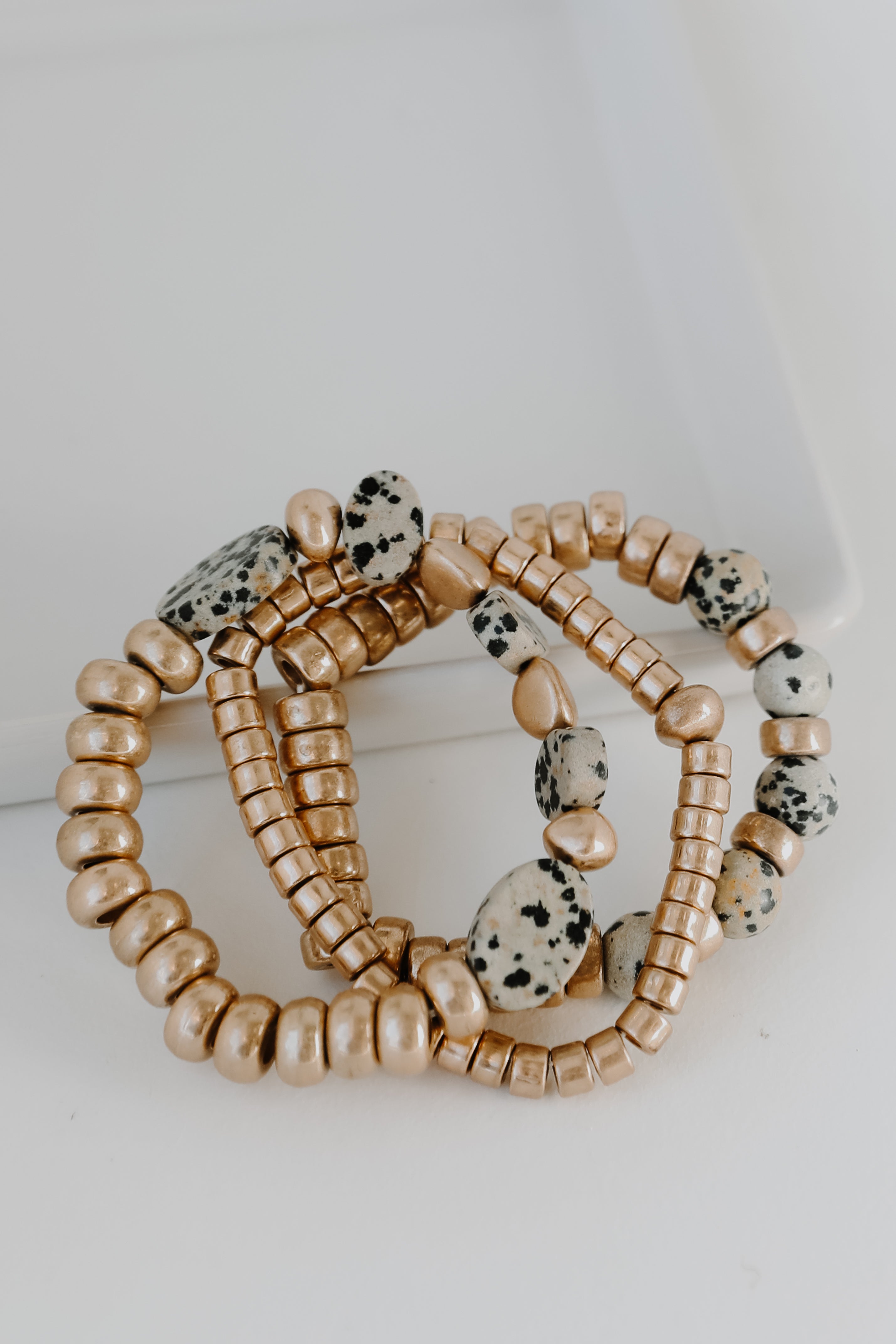 Beaded Bracelet Set in black flat lay