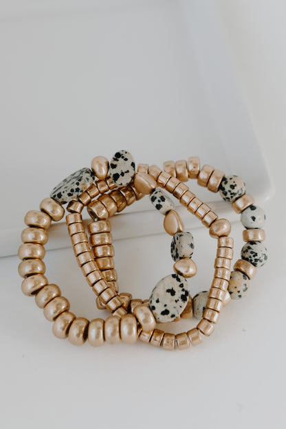 Beaded Bracelet Set in black flat lay
